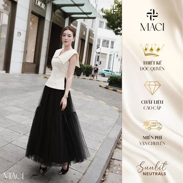 Chân Váy Xoè Bồng Voan Lưới Màu Đen MACI MCVCVDE0124 Thời Trang Nữ Thiết Kế Độc Quyền