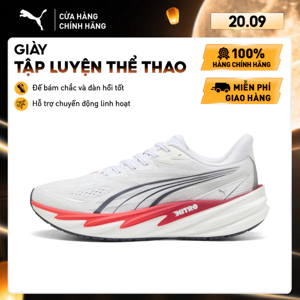 Giày Chạy Bộ PUMA Nam Velocity NITRO 5 White-Ultra Red Màu Trắng