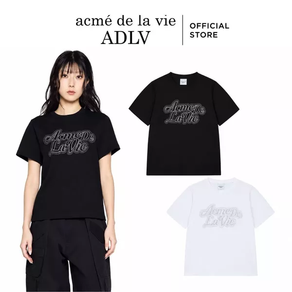 Áo thun ADLV nữ Woman Cubic Layer Logo dáng classic màu Đen/Trắng - Hàng chính hãng