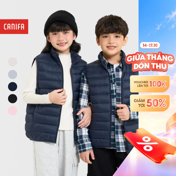 Áo khoác gile chần bông unisex trẻ em CANIFA siêu nhẹ siêu ấm 3OT25W002