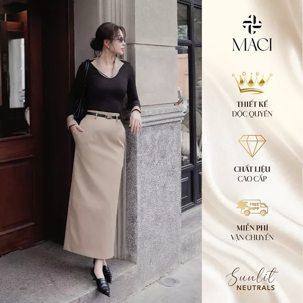 Áo Thun Tăm Đen Phối Cổ Kaki MACI MCAATDE0262 Thời Trang Nữ Thiết Kế Độc Quyền