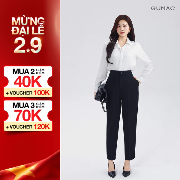 [MUA 2 GIẢM 140K] Quần Baggy Nữ 91cm GUMAC Quần Tây Ống Đứng Lưng Cao Công Sở Chất Tuyết Mưa Cạp Cao LQF0110