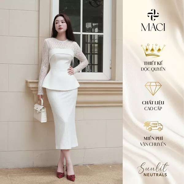 Áo Peplum Trắng Phối Ren Dệt Co Dãn MACI MCAATTR0203 Thời Trang Nữ Thiết Kế Độc Quyền