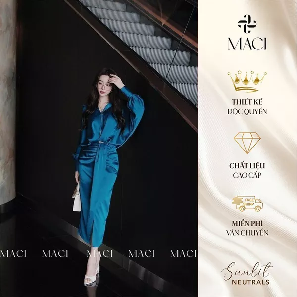 Chân Váy Lụa Xanh Queen MACI MCVCVXD0028 Thời Trang Nữ Thiết Kế Độc Quyền