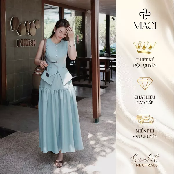 Set Gile Xanh Mint Chất Linen Chéo Thái MACI by MKC MCSSEXD0329 Thời Trang Nữ Thiết Kế Độc Quyền