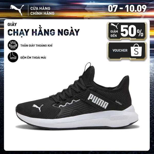 Giày Chạy Bộ PUMA Unisex Softride Enzo 5 Slip Tech Black-White-Black Màu Đen
