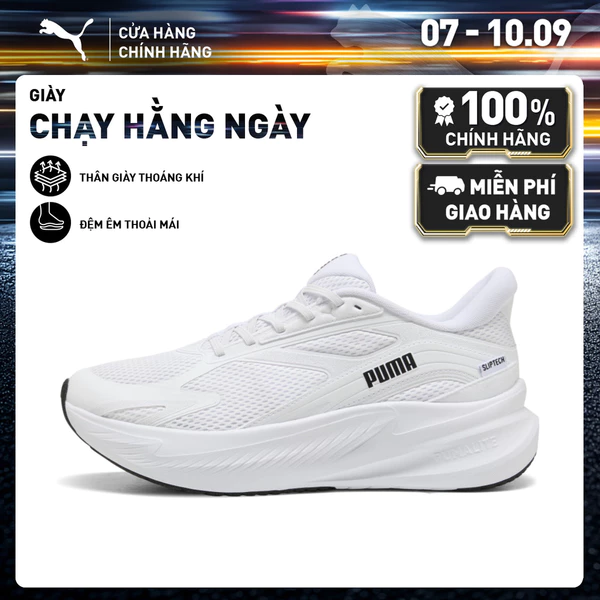 Giày Chạy Bộ PUMA Unisex MaxStride Lite LS Sliptech White-Black Màu Trắng