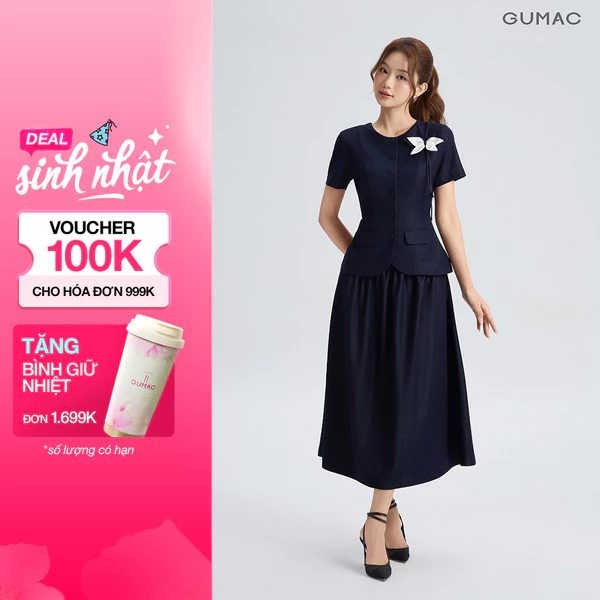 Set lẻ Áo Peplum Nữ GUMAC Xòe Nhẹ Tôn Dáng Thanh Lịch AG06036 - Chân Váy Midi GUMAC Xòe Nhẹ Thanh Lịch Tôn Dáng VG06037