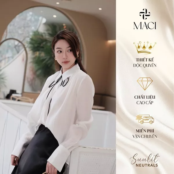 Áo Sơ Mi Thô Tằm Trắng Nhún Cổ Cách Điệu Màu Trắng MACI MCASMTR0260 Thời Trang Nữ Thiết Kế Độc Quyền