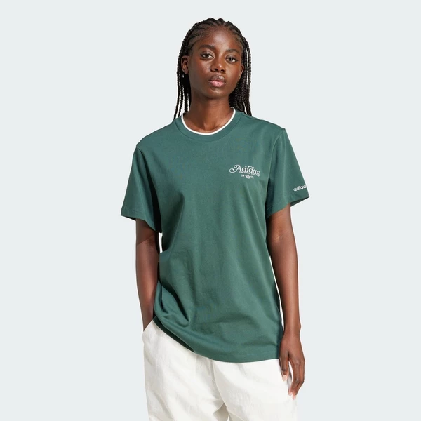 adidas Phong cách sống Áo Thun Graphic Dáng Suông Nữ màu xanh lá IX3540