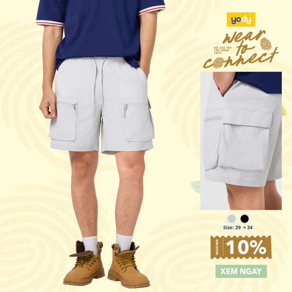 Quần shorts nam YODY quần bermuda cạp chun túi hộp, chất khaki gió co giãn MCJT26S003