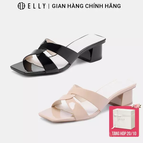Dép cao gót nữ ELLY EG277 mũi vuông quai đan chéo sang trọng