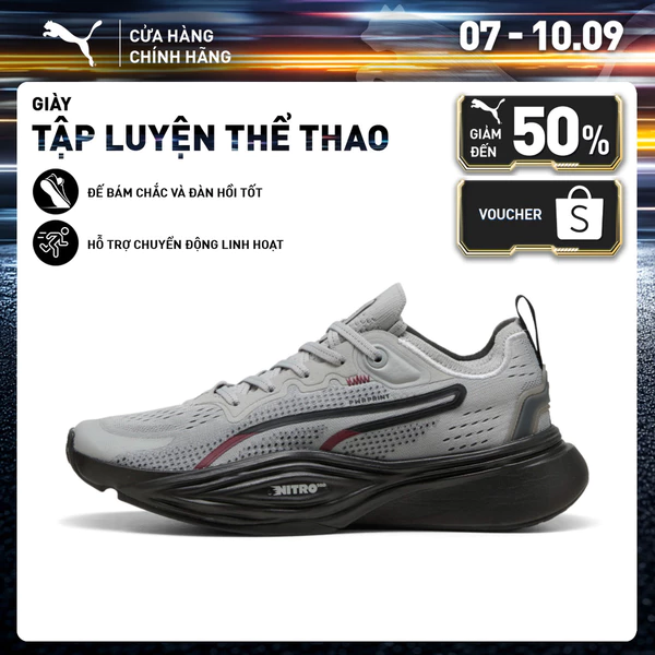 Giày Tập Luyện PUMA Unisex PWR NITRO SQD 2 Gray Echo-Black-Ruby Shimmer-White Màu Xám