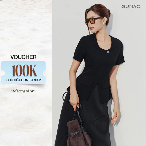 [VOUCHER 22%] Áo Peplum Nữ GUMAC Cổ Tròn Tay Ngắn Chiết Eo Đính Nút Thanh Lịch Tinh Tế Công Sở AG07005