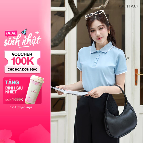 Áo Polo Nữ GUMAC Áo Phông Có Cổ Xanh Dương Tay Ngắn Thanh Lịch Công Sở, Thể Thao LPLF1209
