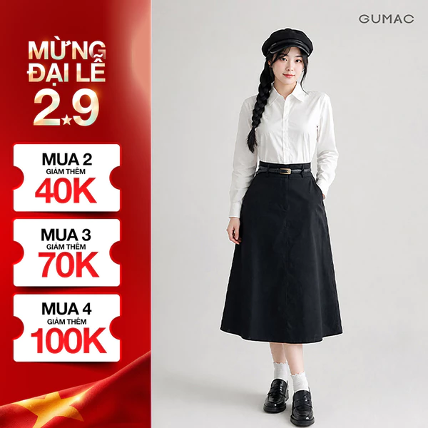 Chân váy A nữ Gmorning - GUMAC dáng midi phối đỉa công sở trẻ trung thanh lịch  YVG05072