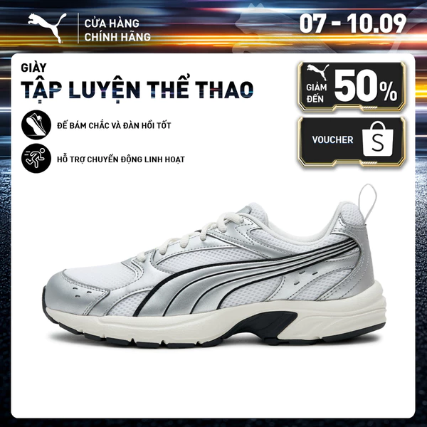 Giày Thể Thao PUMA Unisex Milenio Tech LT White-Silver-Feather Gray Màu Trắng