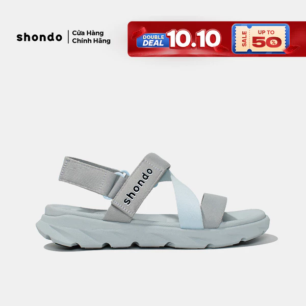 Giày Sandals Nam Nữ Shondo F6 Sport Đế Xám Phối Quai Xanh Da Trời F6S2030