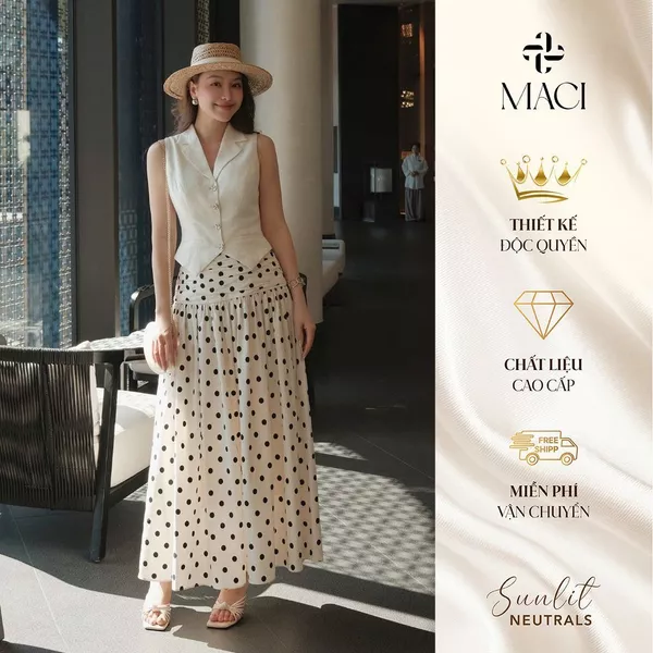 Chân Váy Chấm Bi Xoè Nhún Eo Chất Linen Hàn MACI MCVCVTR0349 Thời Trang Nữ Thiết Kế Độc Quyền