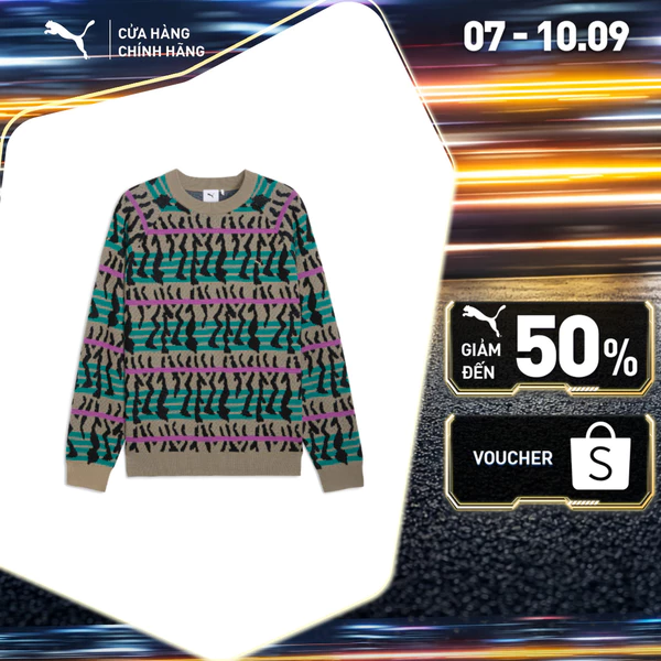 Áo Thời Trang PUMA Nam Knit Crew Ice Coffee-AOP Màu Be