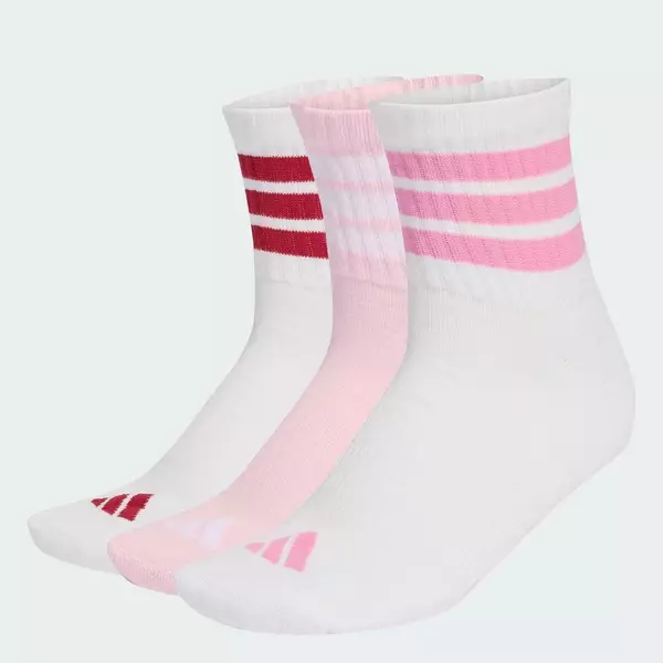 adidas Lifestyle 3 STRIPES CUSHIONED SPORTSWEAR MID CUT SOCKS 3 PAIR PACK Unisex White KC9616