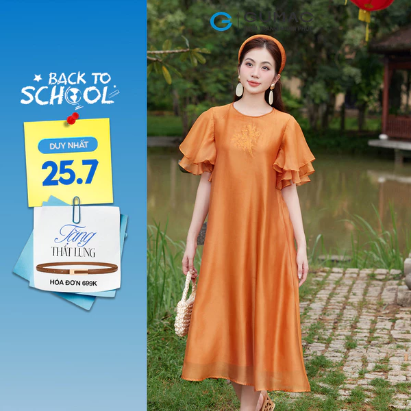 [SALE] Đầm nữ GUMAC suông thêu hoa  QPE11042 - BST Áo dài Duyên 2025