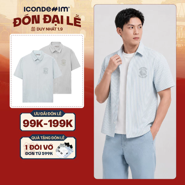 Áo Sơ Mi Nam ICONDENIM Tay Ngắn Campus League Form Boxy SMID0388