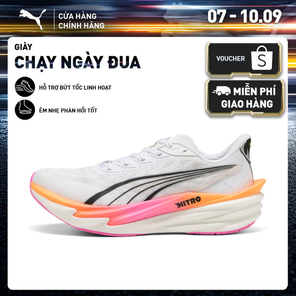 Giày Chạy Bộ PUMA Nữ Deviate NITRO 4 Wns White-Poison Pink-Glowing Red Màu Trắng