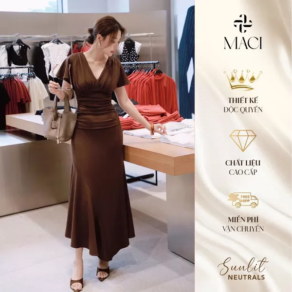 Áo Tay Dơi Nhún Eo Cách Điệu Chất Thun Mịn Màu Nâu Choco MACI MCAATNA0405 Thời Trang Nữ Thiết Kế