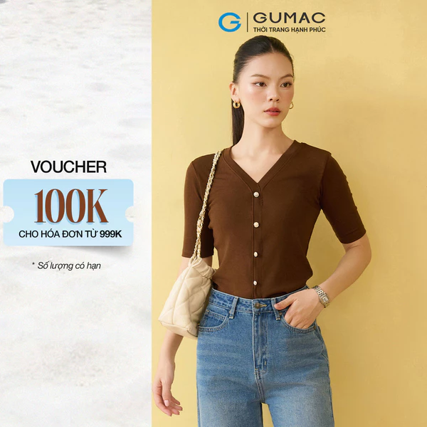 Áo thun nữ GUMAC kiểu cổ V  ATF10009