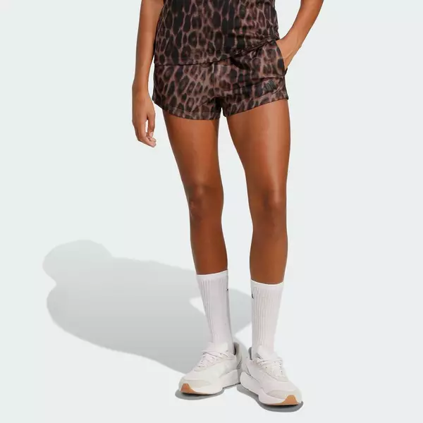 adidas Phong cách sống Quần Short Dệt Họa Tiết Da Báo Seasonal Essentials Phối 3 Gạch Nữ Nhiều màu JZ0199
