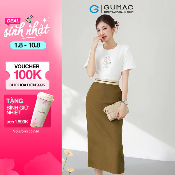 Chân váy nữ GUMAC suông lưng rời màu đen - nâu phối kem dày dặn giấu nút có túi  VF03037