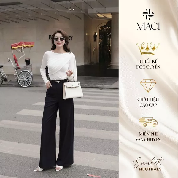 Quần Denim Dáng Suông Đứng Màu Xanh Đen MACI MCQQJDE0268 Thời Trang Nữ Thiết Kế Độc Quyền