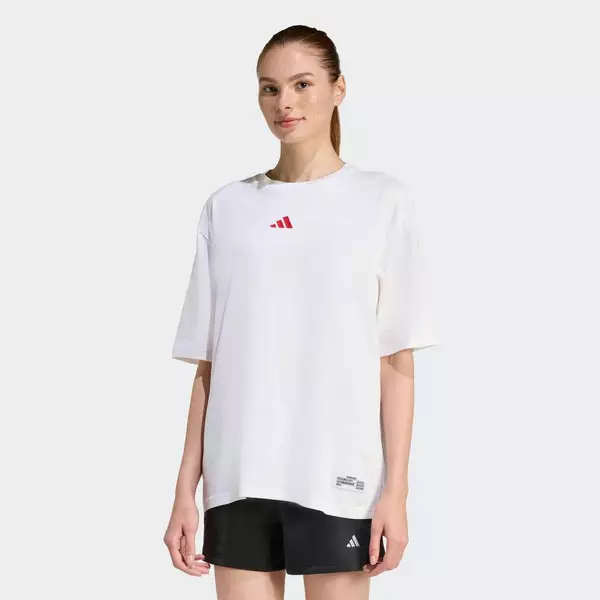adidas Phong cách sống ÁO THUN GRAPHIC OVERSIZE HÌNH THÊU MINI Nữ trắng KA5087
