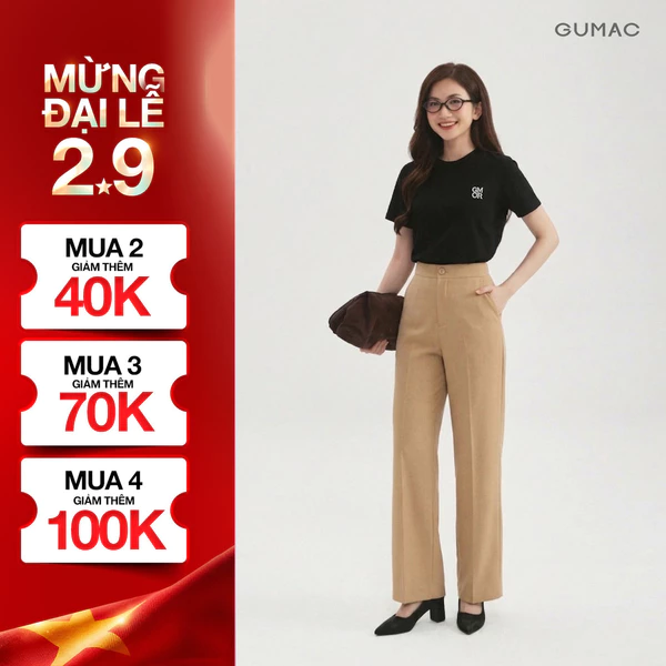 Quần Tây Nữ GUMAC Ống Suông Ủi Ly Túi Xéo Chất Cotton Silk Thanh Lịch LQF0919