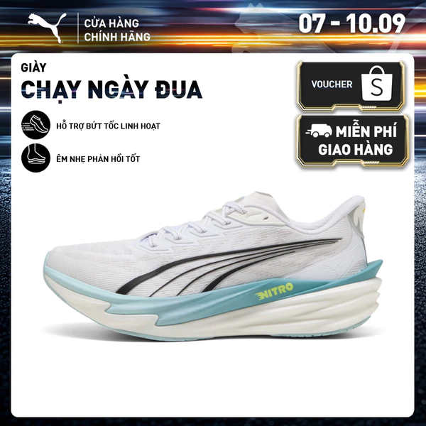 Giày Chạy Bộ PUMA Nam Deviate NITRO 4 White-Fresh Water Màu Trắng