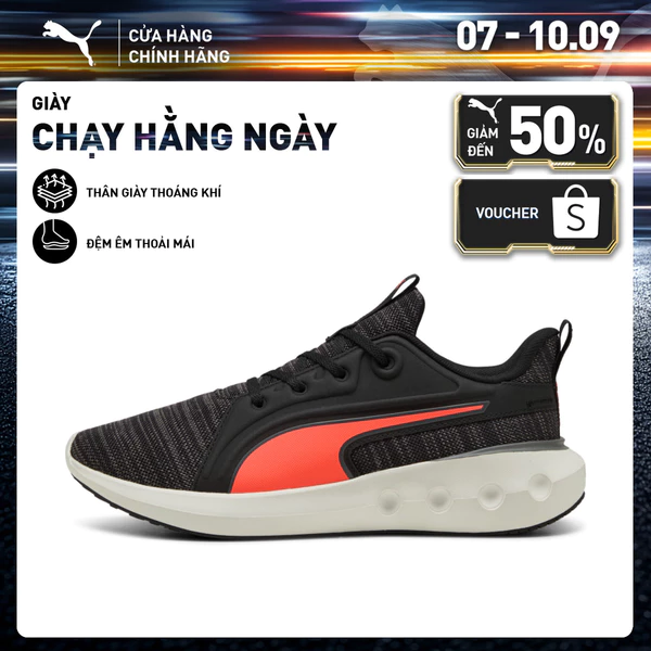 Giày Chạy Bộ PUMA Unisex Softride Carson Knit Black-Cool Dark Gray-Glowing Red Màu Đen