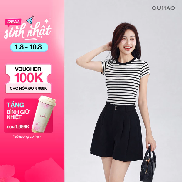 Áo Thun Nữ GUMAC Form Slim Cổ Tròn Tay Ngắn Phù Hợp Mặc Hằng Ngày Thanh Lịch Và Hiện Đại LATG05050