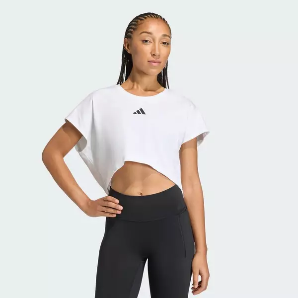 adidas Gym & Training Power Workout Cropped Boxy 3-Stripes Tank Women White KE8050