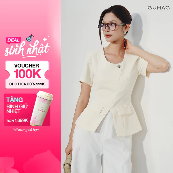 Áo Peplum Nữ GUMAC Chiết Eo Nắp Túi Giả Đính Hoa Cao Cấp Tay Ngắn Form Tôn Dáng Phù Hợp Đi Làm AG07021