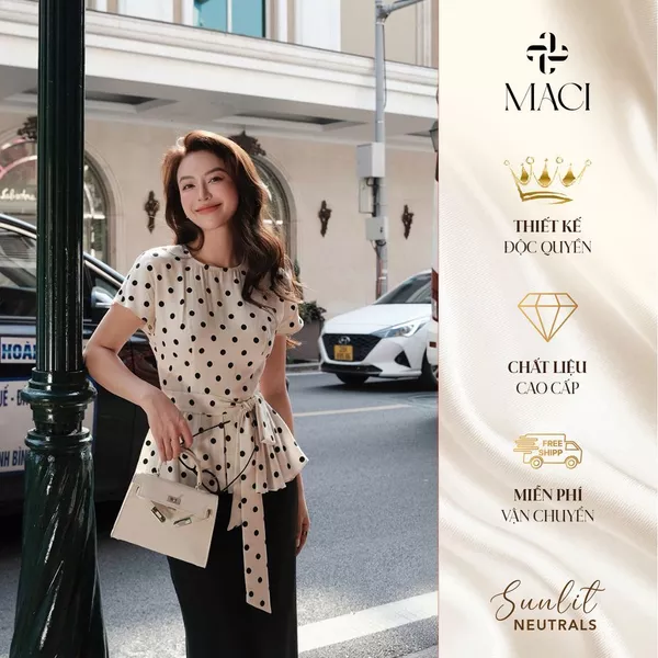 Áo Peplum Hoạ Tiết Chấm Bi Thiết Kế Thắt Nơ Đũi Tằm Thoáng Mát MACI MCASMTR0184 Thời Trang Nữ Thiết Kế Độc Quyền