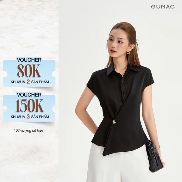 [NHẬP MÃ AFFTHAG GIẢM 99K] Áo Kiểu Nữ GUMAC Áo Sơ Mi Công Sở Peplum Vạt Đắp Tay Liền Chất Lụa Sang Trọng LAF1104