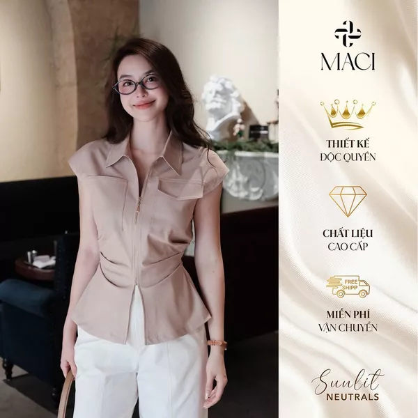 Áo Sơ Mi Bò Lụa Khoá Kéo Tôn Dáng MACI MCASMBE0304 Thời Trang Nữ Thiết Kế Độc Quyền