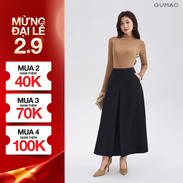 Chân váy nữ xếp ly GUMAC dáng A xếp ly thân trước có túi xéo hai bên LVG0303