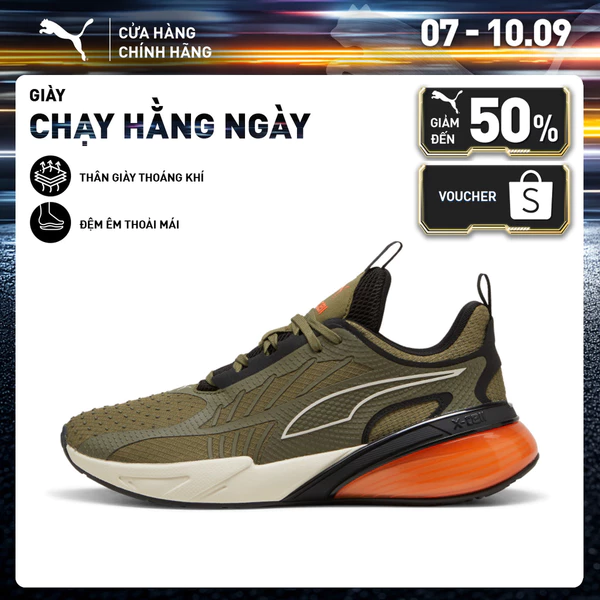 Giày Chạy Bộ PUMA Unisex X-Cell Action Olive-Flame Flicker- Black Màu Xanh Lá