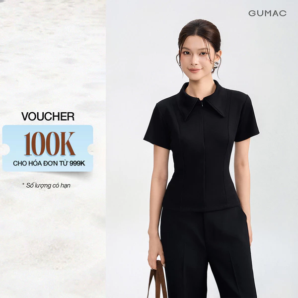 Áo polo nữ GUMAC form ôm thân trước có dây kéo giọt nước chất liệu mềm mịn APG05021