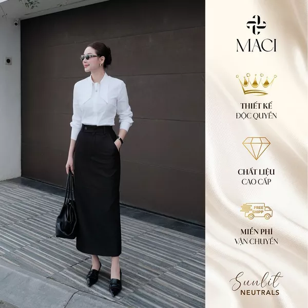 Chân Váy Denim Bút Chì Bổ Diễu Thân Màu Đen Thanh Lịch MACI MCVCVDE0281 Thời Trang Nữ Thiết Kế Độc Quyền
