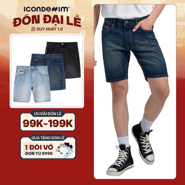 Quần Short Denim Nam ICONDENIM Wash Basic Color Form Slim QSID0186
