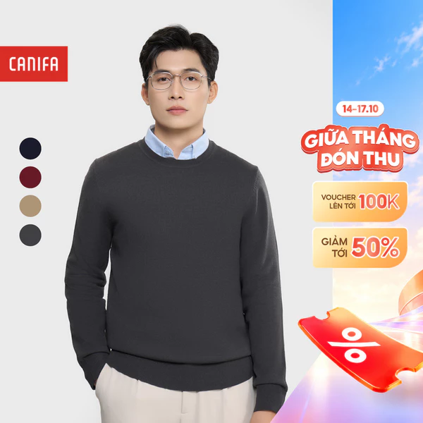 Áo len nam CANIFA dài tay cổ tròn basic 8TE25W002