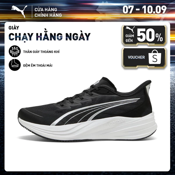 Giày Chạy Bộ PUMA Unisex Darter Pro 2 Black-Silver-White Màu Đen